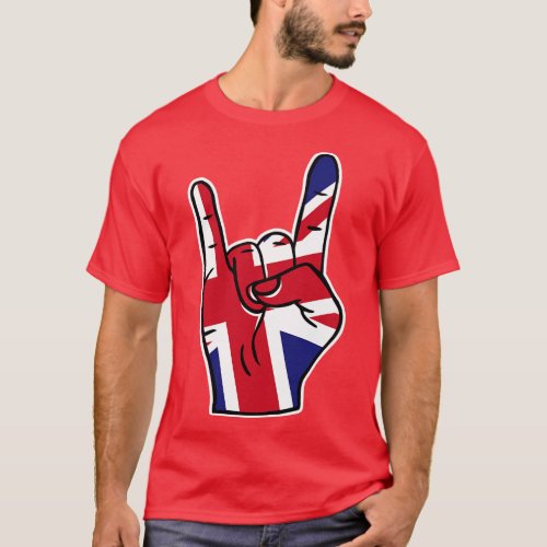 Rock On UK United Kingdom Union Flag Rock Hand T_Shirt