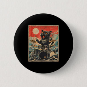Rock On Vintage Drummer Cat Cool Band Style Gift  Button