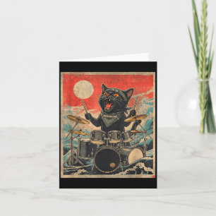 Rock On Vintage Drummer Cat Cool Band Style Gift  Card