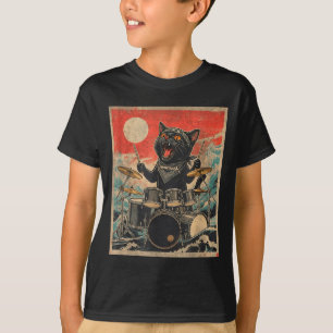 Rock On Vintage Drummer Cat Cool Band Style Gift  T-Shirt