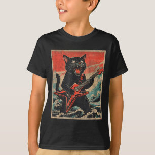 Rock On Vintage Guitarist Cat Cool Band Style Gift T-Shirt