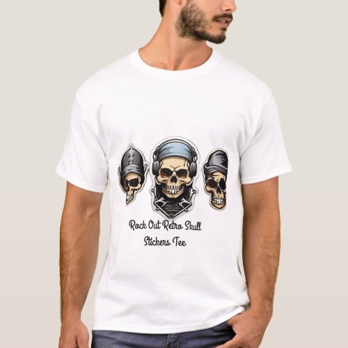 Rock Out Retro Skull Stickers Tee
