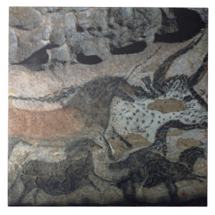 Rock painting of a bull and horses, c.17000 BC (ca Ceramic Tile