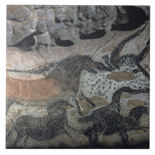 Rock painting of a bull and horses c17000 BC ca Ceramic Tile