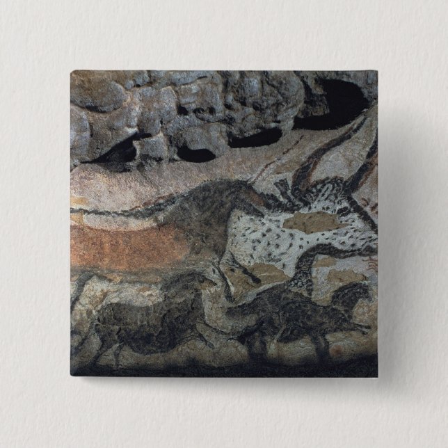 Rock painting of a bull and horses, c.17000 BC (ca Pinback Button (Front)