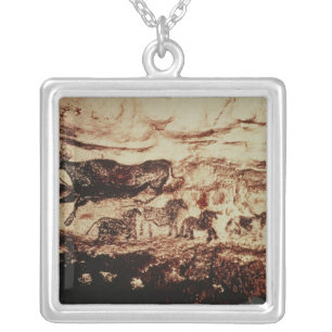 Rock painting of a leaping cow silver plated necklace