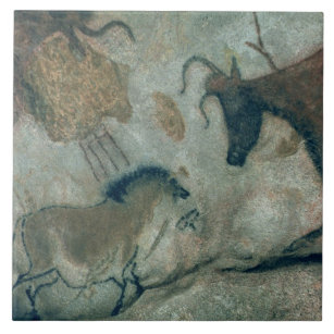 Rock painting showing a horse and a cow, c.17000 B Ceramic Tile
