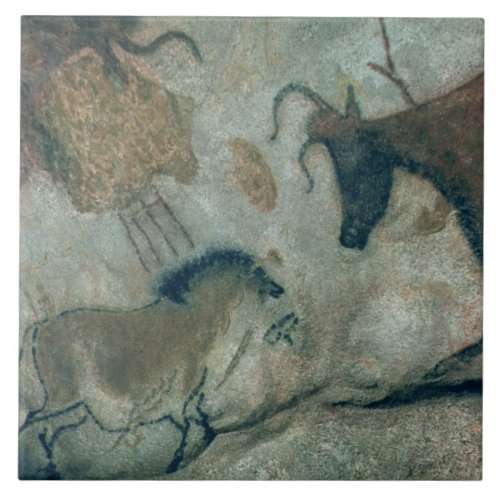 Rock painting showing a horse and a cow c17000 B Ceramic Tile