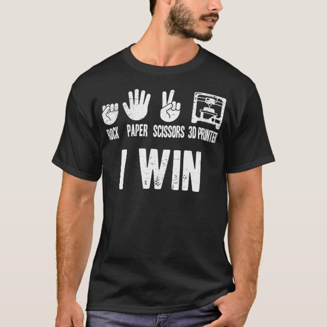 Rock Paper Scissor 3D Printer Funny 3D Printing T-Shirt (Front)