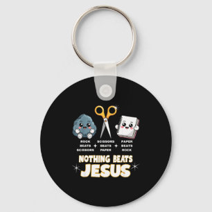 Rock Paper Scissors But Nothing Beats Jesus Funny Keychain