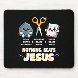 Rock Paper Scissors But Nothing Beats Jesus Funny Mouse Pad