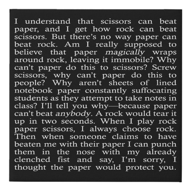 Rock, paper, scissors canvas print (Front)