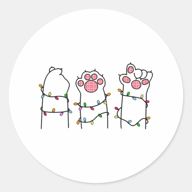 Rock Paper Scissors Cat Paws Christmas Cat Lover F Classic Round Sticker (Front)