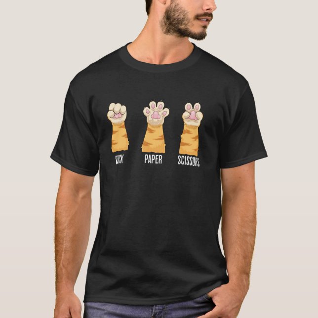 Rock Paper Scissors Cat Paws Funny Hand Game Kitte T-Shirt (Front)