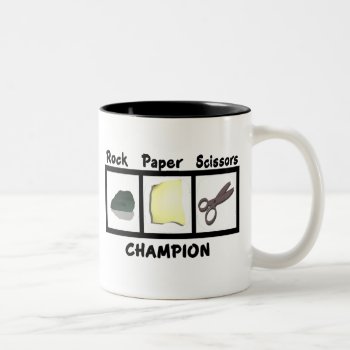 Rock Paper Scissors Champion Two-tone Coffee Mug by tshirtmeshirt at Zazzle