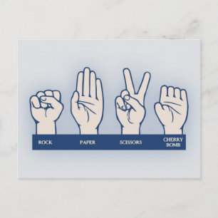 Rock, Paper, Scissors, Cherry Bomb Postcard