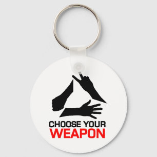 Rock, Paper, Scissors, Choose Your weapon Keychain