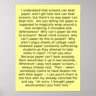Rock Paper Scissors Debate Funny Poster Sign