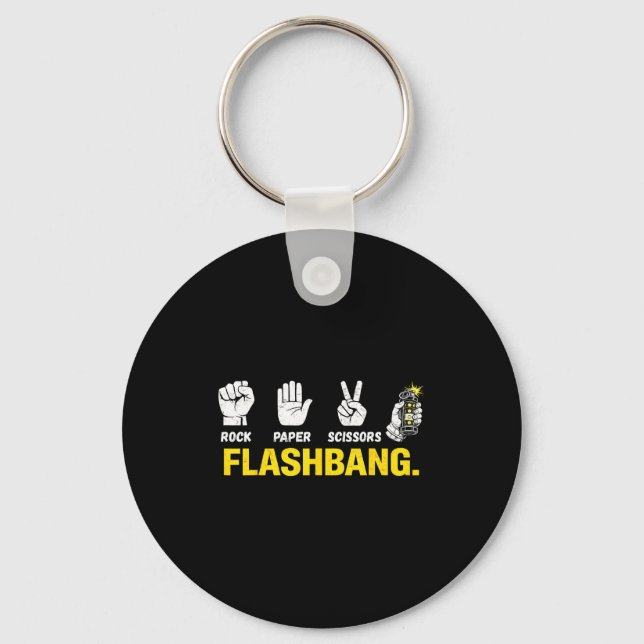 Rock paper scissors flashbang gamer meme for fans  keychain (Front)