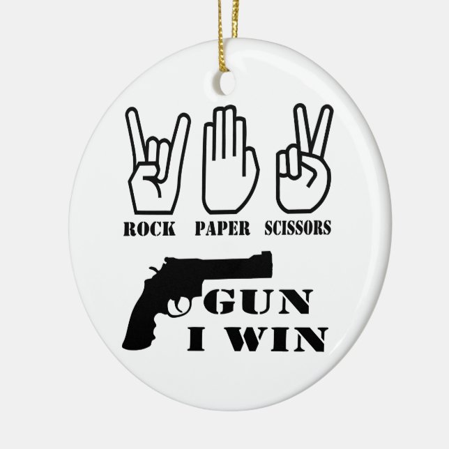 Rock Paper Scissors Gun I Win Ceramic Ornament (Left)