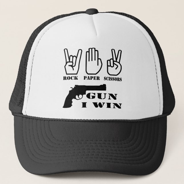 Rock Paper Scissors Gun I Win Trucker Hat (Front)