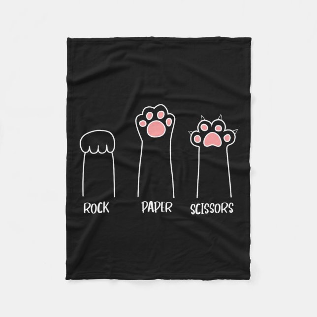 Rock Paper Scissors Hand Game Cute Paw Funny Cat  Fleece Blanket (Front)
