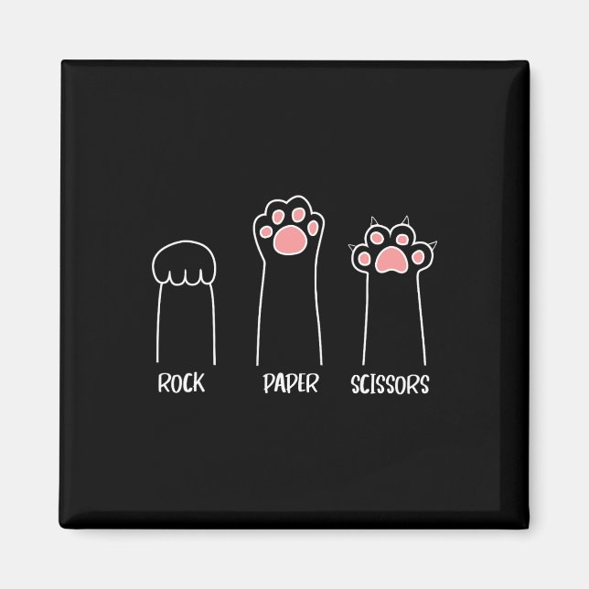 Rock Paper Scissors Hand Game Cute Paw Funny Cat  Magnet (Front)