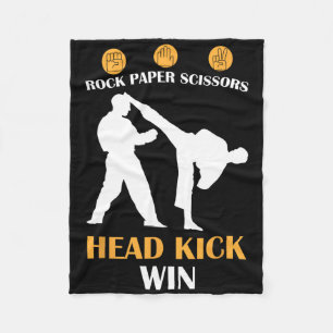 Rock Paper Scissors Head Kick I Win Yellow Karate Fleece Blanket