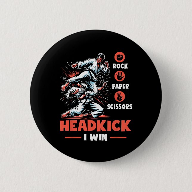 Rock Paper Scissors Headkick Win Funny Taekwondo K Button (Front)