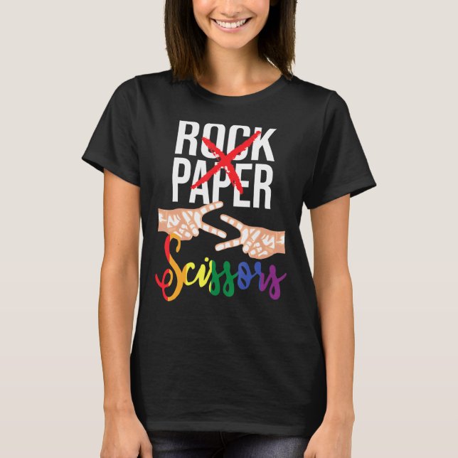 Rock Paper Scissors  Lesbian Lgbtq Queer Gay Pride T-Shirt (Front)