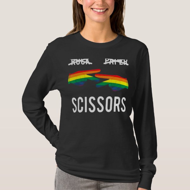 Rock Paper Scissors Lesbian Pride Rainbow Lgbt T-Shirt (Front)
