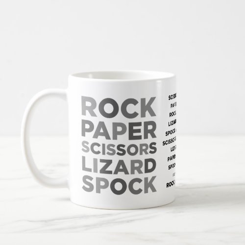Rock Paper Scissors Lizard Spock Mug with RULES