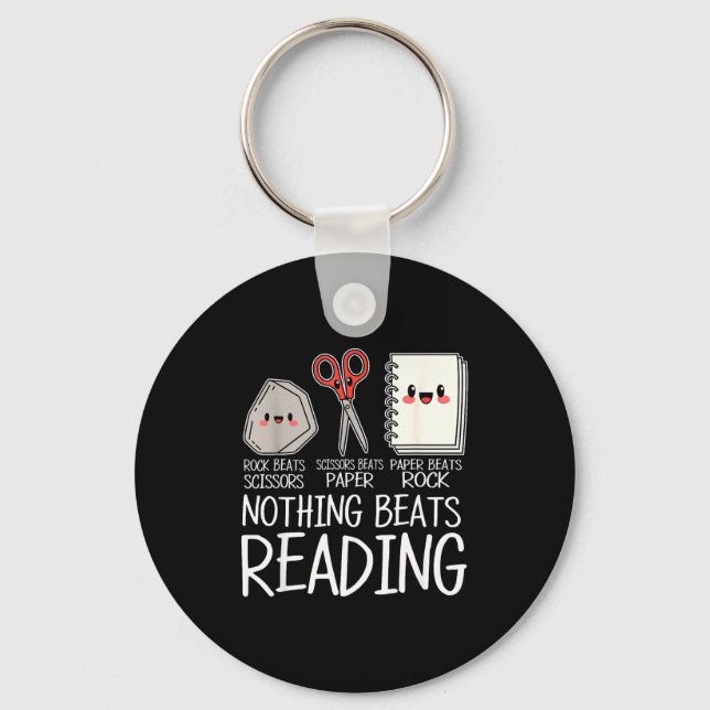 Rock paper scissors nothing beats reading book keychain (Front)