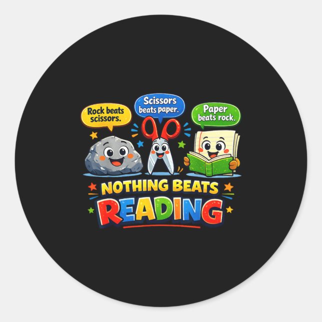 Rock paper scissors nothing beats reading funny classic round sticker (Front)