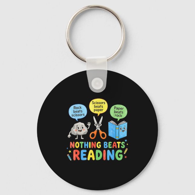 Rock paper scissors nothing beats reading funny keychain (Front)