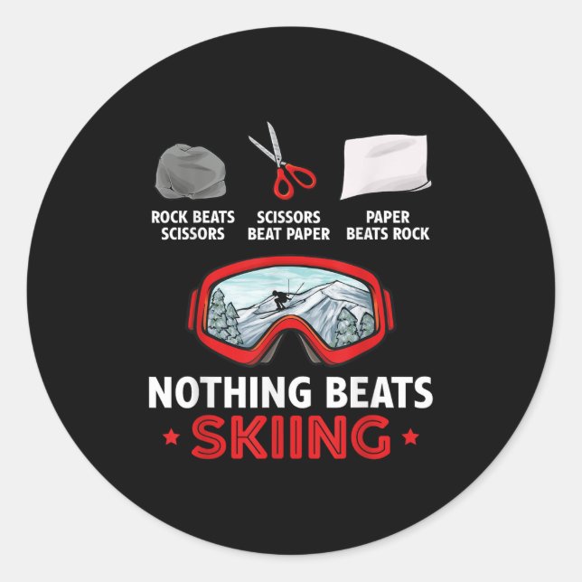 Rock Paper Scissors Nothing Beats Skiing  Classic Round Sticker (Front)