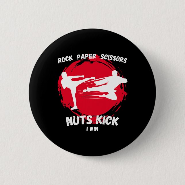 Rock Paper Scissors Nuts Kick Win Funny Taekwondo  Button (Front)