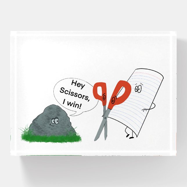 Rock, Paper, Scissors Paperweight (Front)