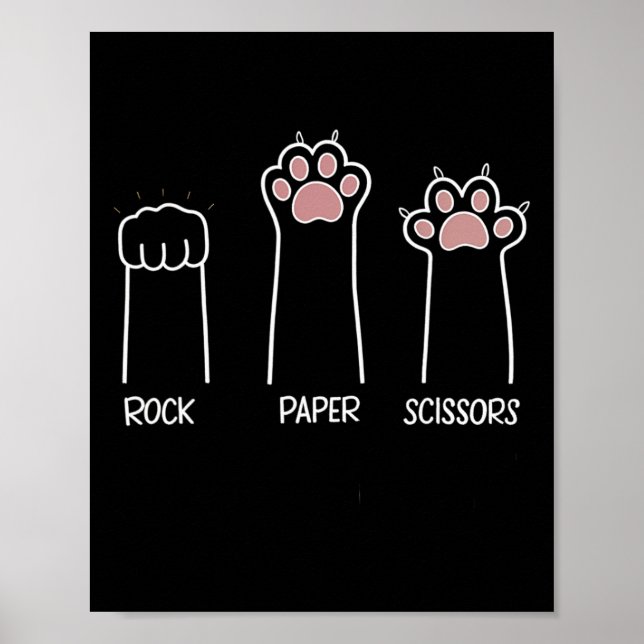 Rock Paper Scissors Paw Game Cat Love Pet Enthusia Poster (Front)