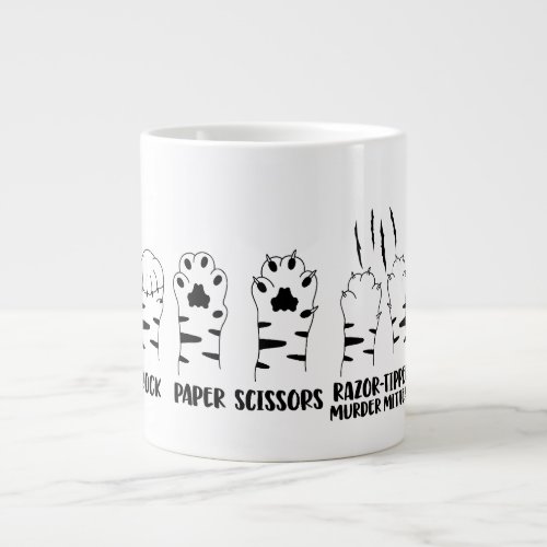 Rock Paper Scissors Razor Claws Funny Cat  Giant Coffee Mug