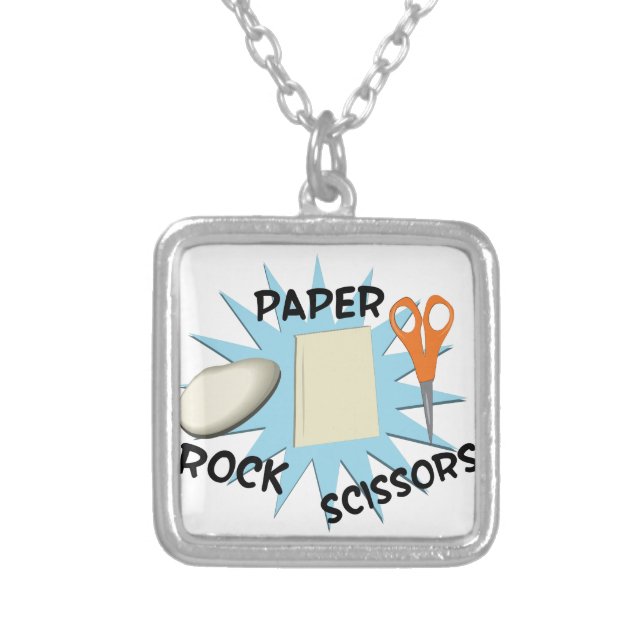 Rock Paper Scissors Silver Plated Necklace (Front)