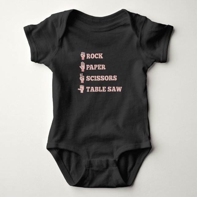 Rock Paper Scissors Table Saw Funny Carpenter Baby Bodysuit (Front)