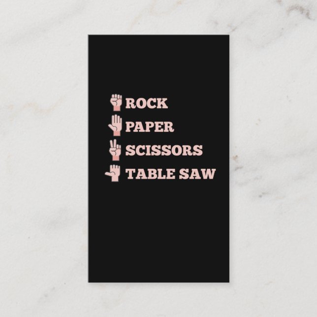 Rock Paper Scissors Table Saw Funny Carpenter Business Card (Front)