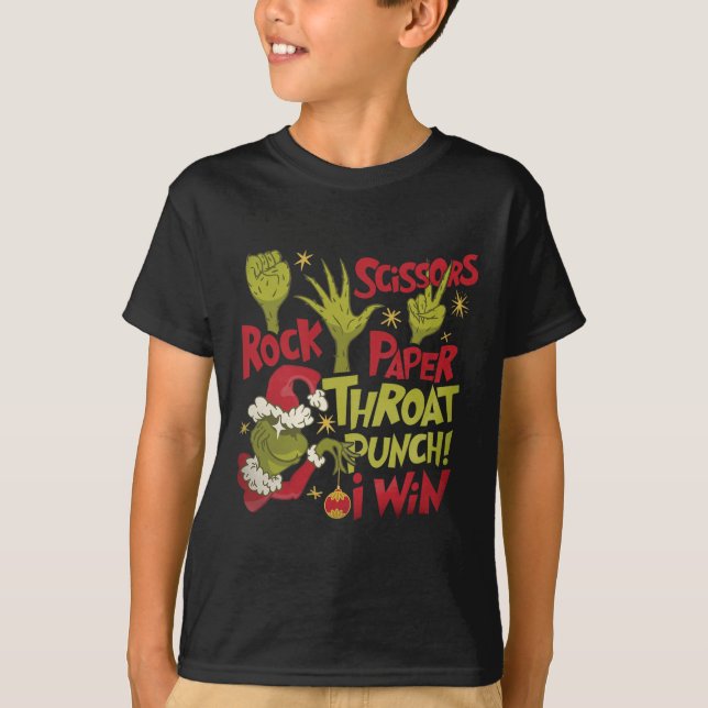 Rock Paper Scissors Throat Punch I Win Funny Chris T-Shirt (Front)