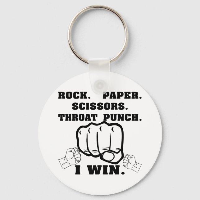 Rock Paper Scissors Throat Punch I Win Keychain (Front)