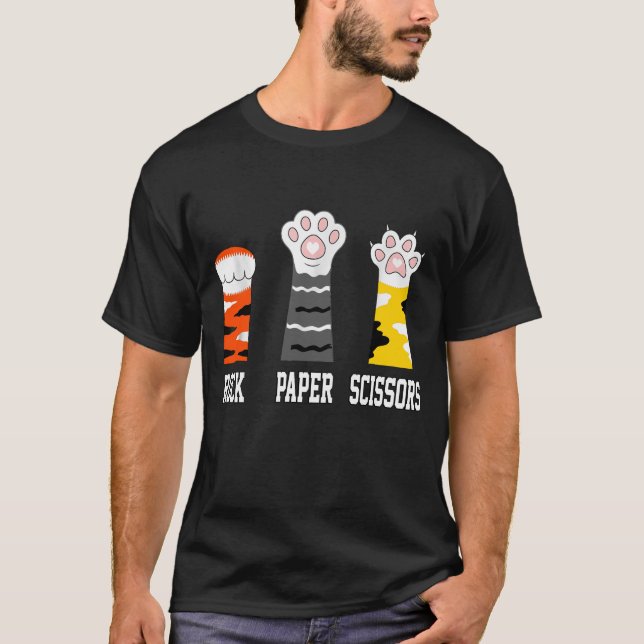rock paper scissors with my cat paws memes t-shirt (Front)