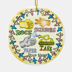 Rock Paper Tank Ceramic Ornament
