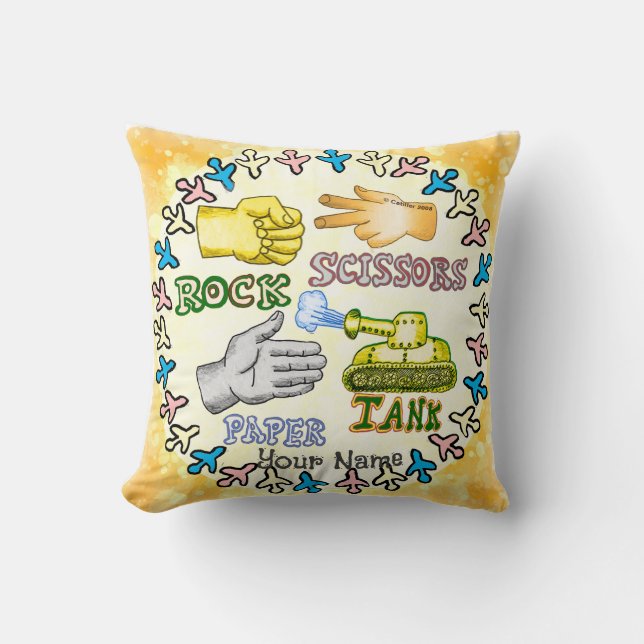 Rock Paper Tank Throw Pillow (Front)