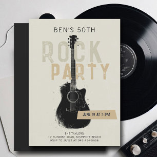 Rock Party Black Guitar Adult Modern Fun Birthday Invitation
