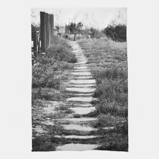 Rock Path up the hill in B/W Kitchen Towel (Vertical)